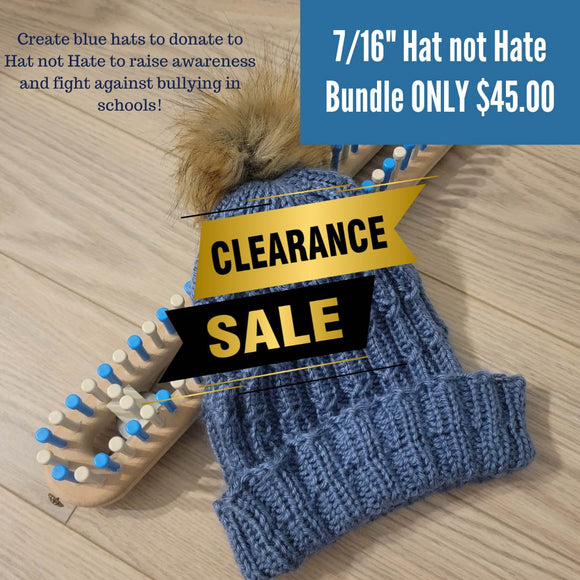 CinDWood Crafts Bundle Hat Not Hate Bundle: 7/16 Universal Hat Loom (1x1 Blue +Tan) + Blue Yarn + Pom Pom On Sale