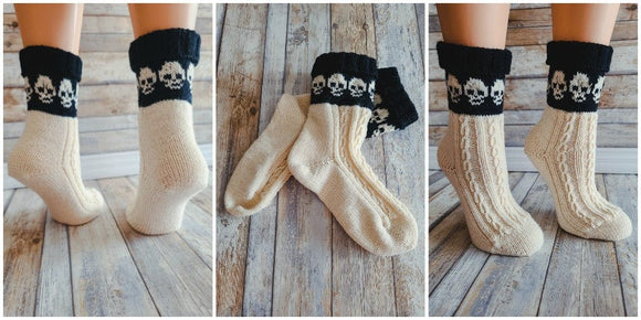 Janae Yagi Loom Knit ePattern: Twisted Skellies Socks Pattern