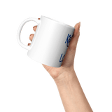 teelaunch 11 oz White Mug. Cindwood Keep Calm and Loom On -Blue Coffee Mugs