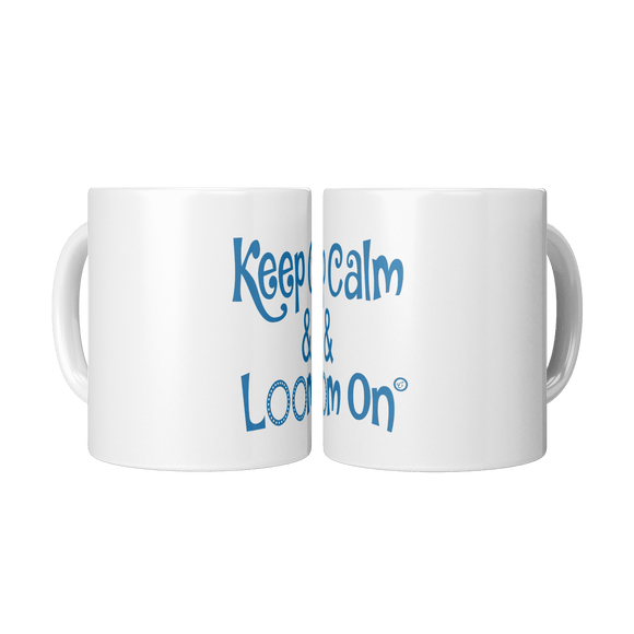teelaunch 11 oz White Mug. Cindwood Keep Calm and Loom On -Blue Coffee Mugs