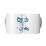 teelaunch 11 oz White Mug. Cindwood Keep Calm and Loom On -Blue Coffee Mugs