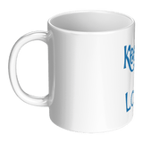 teelaunch 11 oz White Mug. Cindwood Keep Calm and Loom On -Blue Coffee Mugs