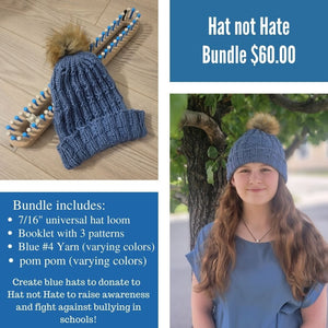 CinDWood Crafts Bundle Hat Not Hate Bundle: 7/16 Universal Hat Loom (1x1 Blue +Tan) + Blue Yarn + Pom Pom Loom + ePattern Bundle