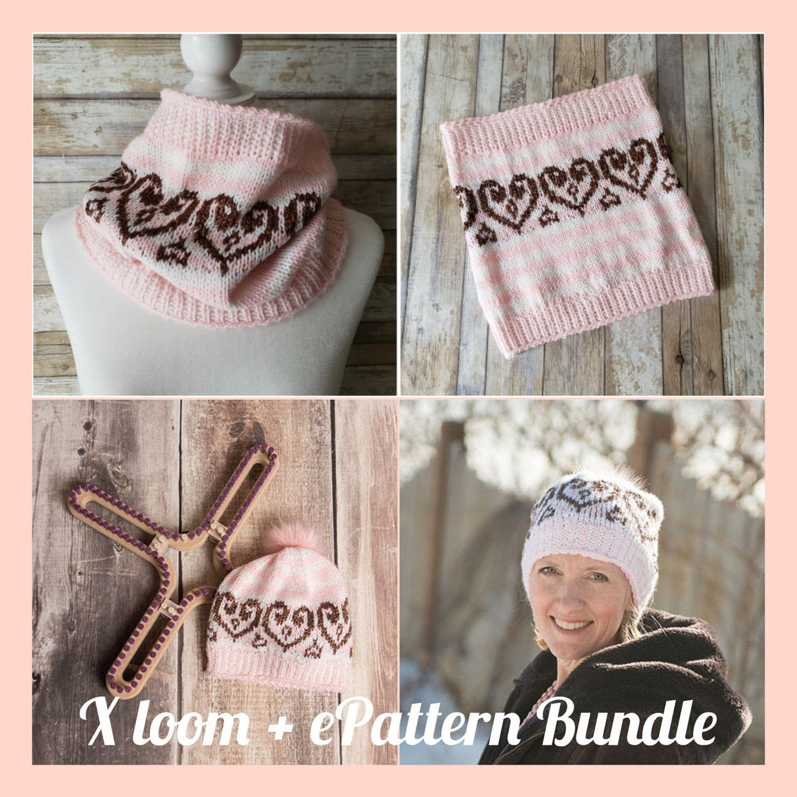 Bundle 1/2" Large 128 purple peg X loom + Heart Amour Hat & Cowl Patt