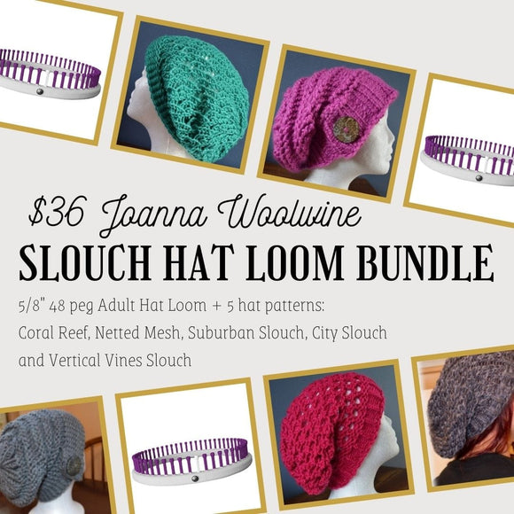 Joanna Bundle Bundle: 5/8 48 peg Purple Loom + Joanna Brandts 5  Gorgeous Slouch Hat ePatterns On Sale
