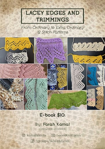 Kamalkknits Loom Knit eBook: Lacey Edges and Trimmings 12 designs Patterns