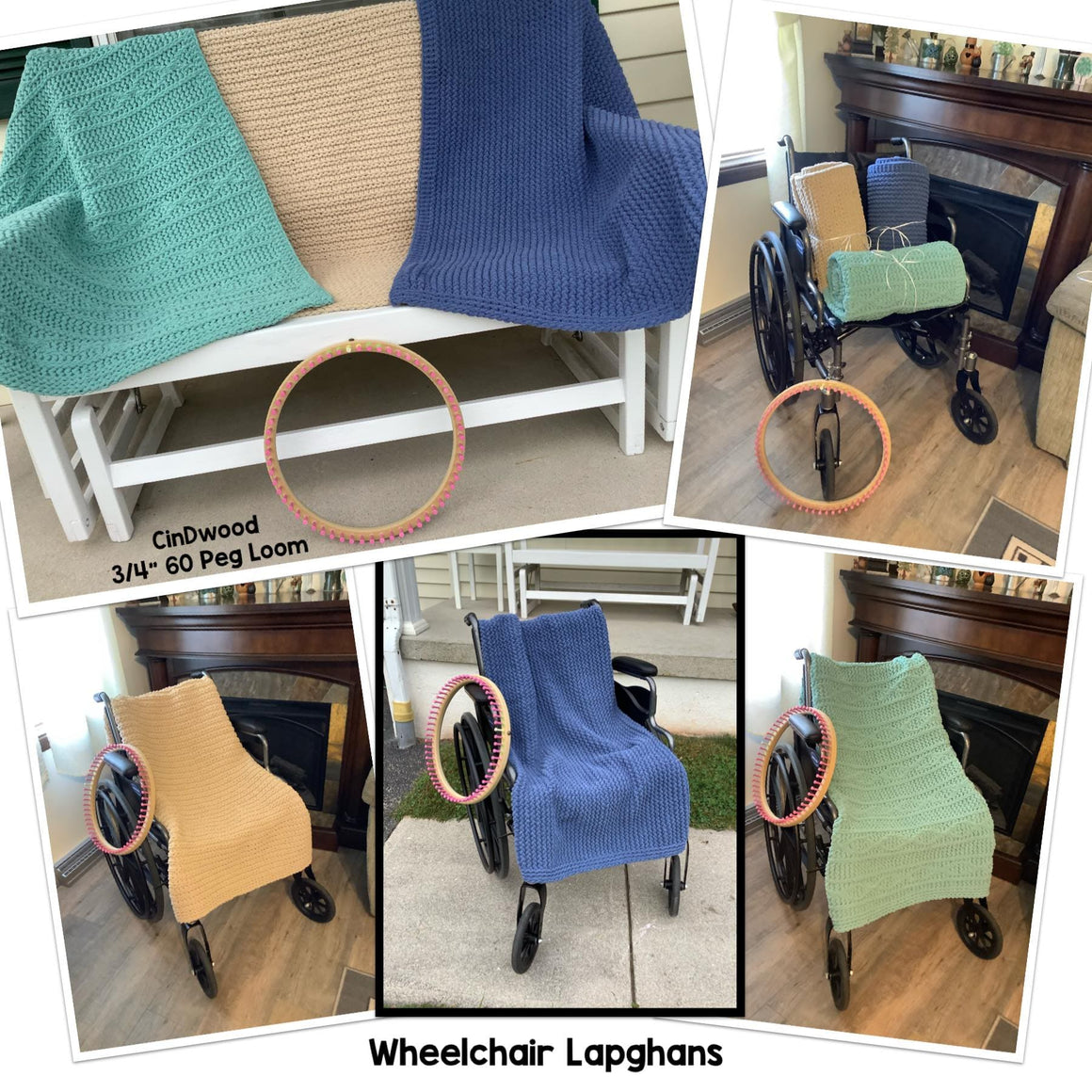 3/4" 60 peg Small Round Afghan Loom Wheelchair Lapghan + 3 epattern Bu